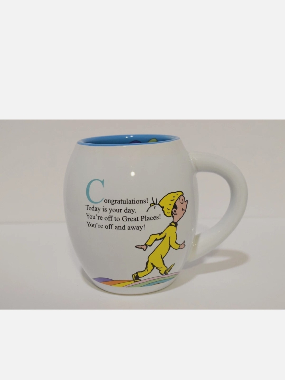 Dr. Seuss White Ceramic Mug with Yellow Character and Blue Interior